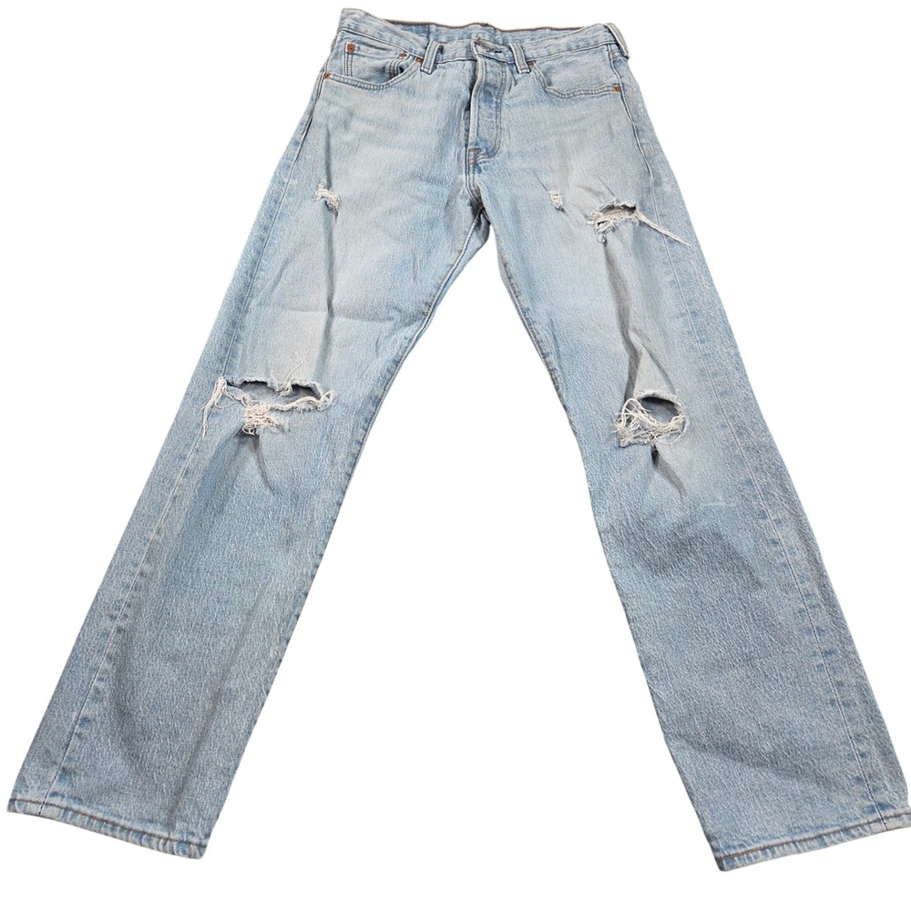 Levis 501 93 Jeans Mens 28x29 (tag W29 L30) Blue Straight Distressed Light Wash